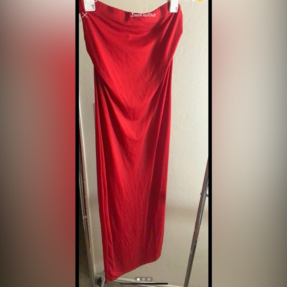 HEARTS & HIPS sexy red strapless midi fitted maxi dress size LARGE
